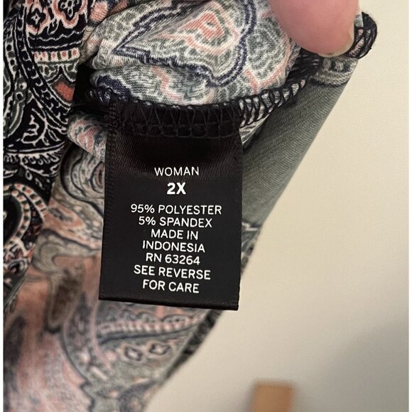 Roz & Ali Woman Plus Size 2X Paisley Zipper Front 3/4 Sleeve Blouse Tunic Top - Picture 4 of 4